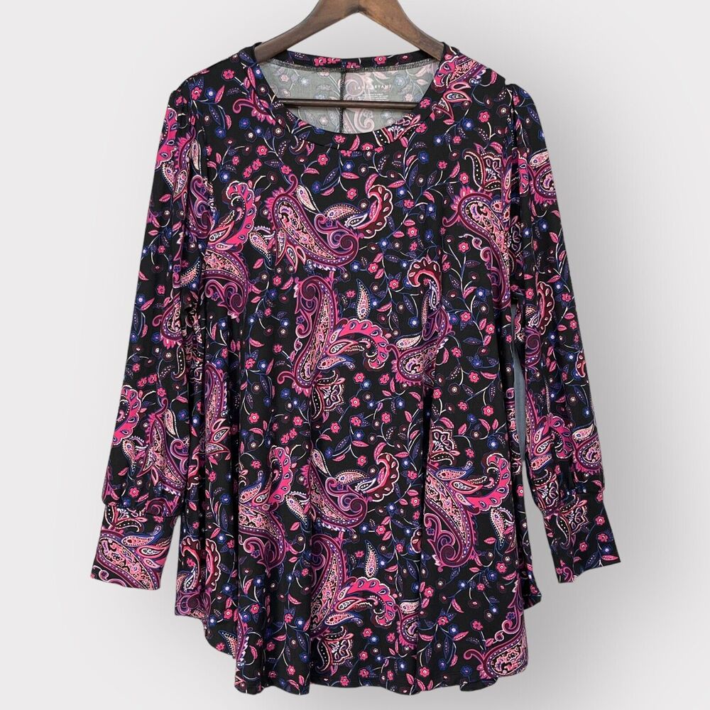 Lane Bryant Shirt‎ Women 14/16 Multicolor Paisley Curved Hem Tagless Soft C43